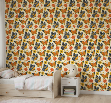 Tapete kinderzimmer mit schmetterlingen und blumenmuster - TenStickers