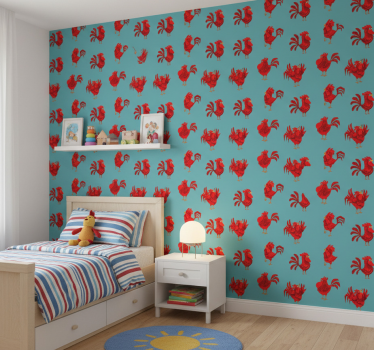 Tapete kinderzimmer rote hähne auf blauem hintergrund - TenStickers