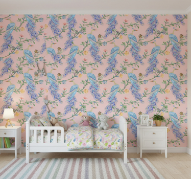 Tapete kinderzimmer vögel im rosa paradies - TenStickers