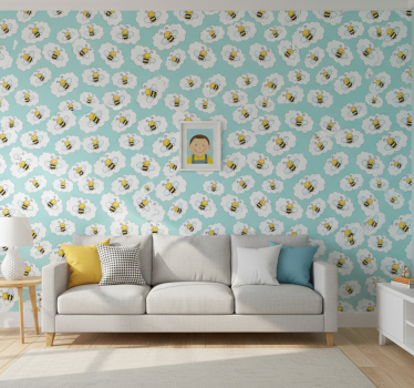 Tapete kinderzimmer wolken und bienen - TenStickers