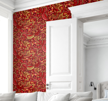 Rote Paisley Zierformen Tapete - TenStickers