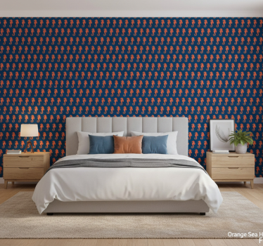 Tapete schlafzimmer mit orangefarbenem seepferdchen-muster - TenStickers