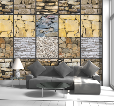 Tapete Wohnzimmer mit Steinoptik Puzzelteile - TenStickers