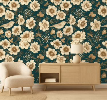 Tapete vögel im vintage botanischen chinoiserie stil - TenStickers
