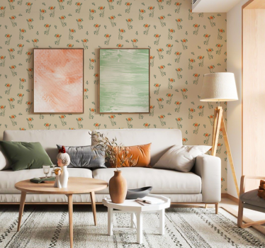 Blumen Tapete orange für Wohnzimmer - TenStickers