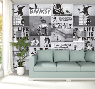 vliestapeten kunst Banksy schwarz weiß - TenStickers