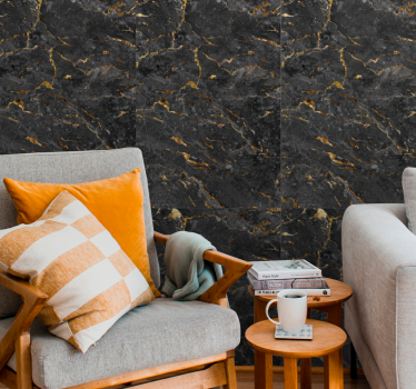 Tapete Wohnzimmer mit Marmor Schwarzgoldene - TenStickers
