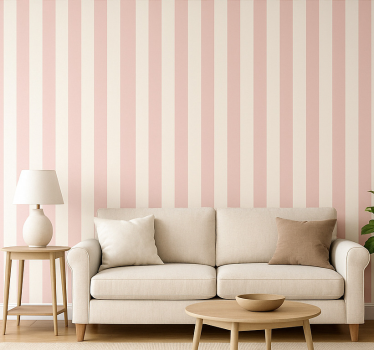 Wohnzimmer tapete in rosa und weiß gestreift - TenStickers