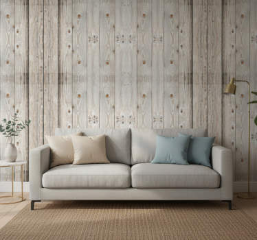 Wohnzimmer tapete in weißer kiefernholz-optik - TenStickers